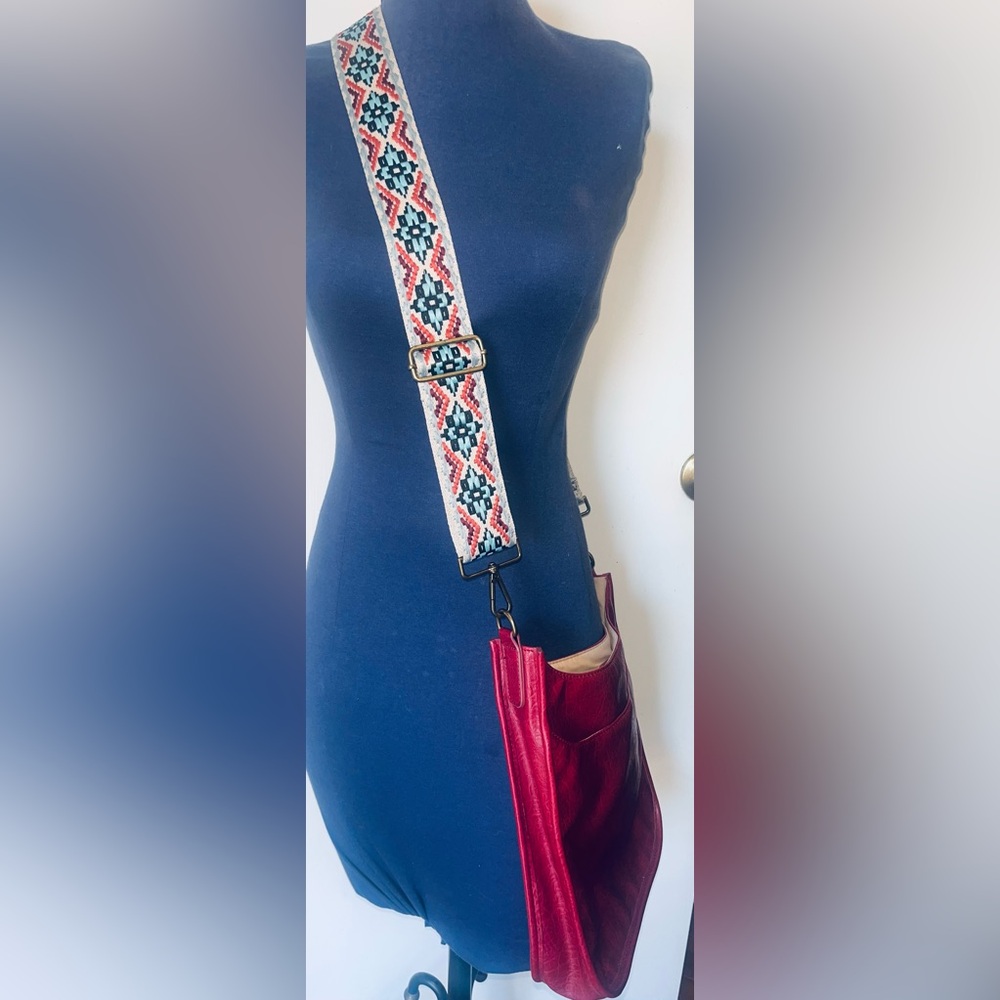 Red Crossbody Bag with Aztec design strap